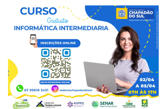 Imagem de compartilhamento para o artigo Chapadão do Sul oferece curso gratuito de Informática Intermediária da MS Todo dia